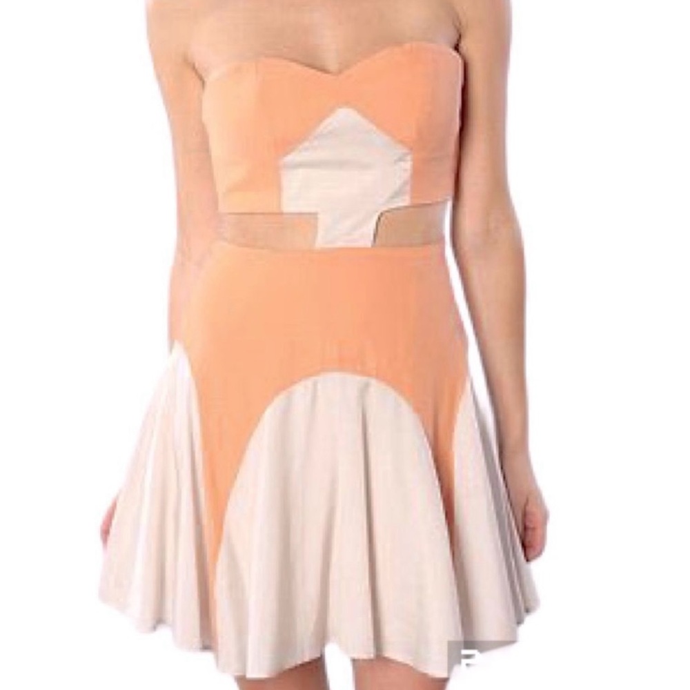 Revolve Finders Keepers Just Good Friends Orange Strapless Cutout Mini Dress